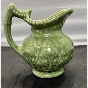 Vintage Camark Pottery Sage Green Ornate Pitcher 139C Baroque USA MCM 6" EUC